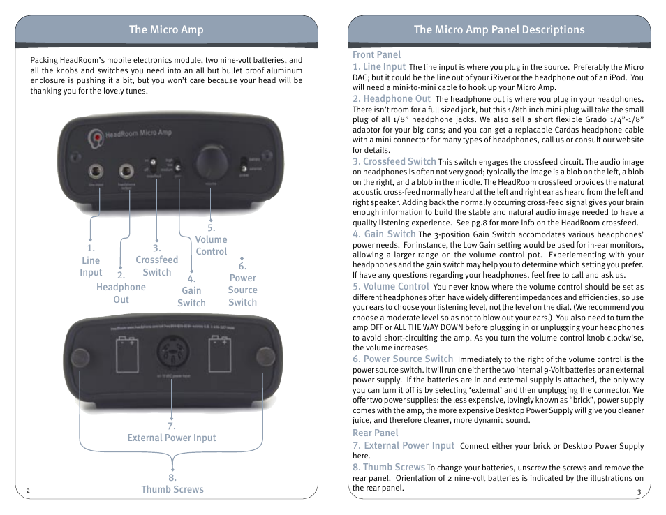 HeadRoom Headphone Amplifier & Digital-Analog Converter User Manual | Page 2 / 7