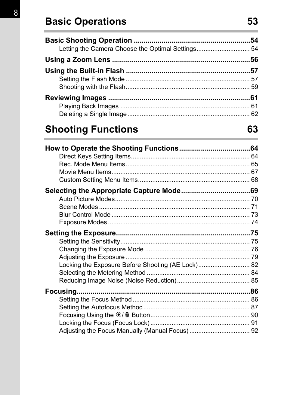 Basic operations 53, Shooting functions 63 | Hoya H01-201106 User Manual | Page 10 / 258