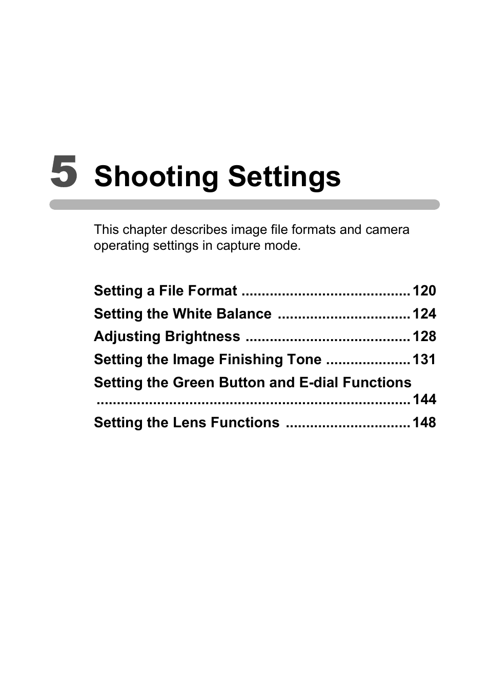 5 shooting settings, Shooting settings | Hoya H01-201106 User Manual | Page 121 / 258