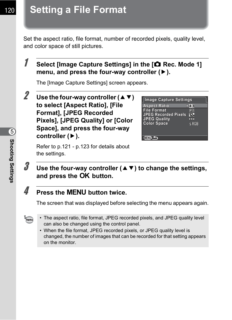 Setting a file format, P.120 | Hoya H01-201106 User Manual | Page 122 / 258