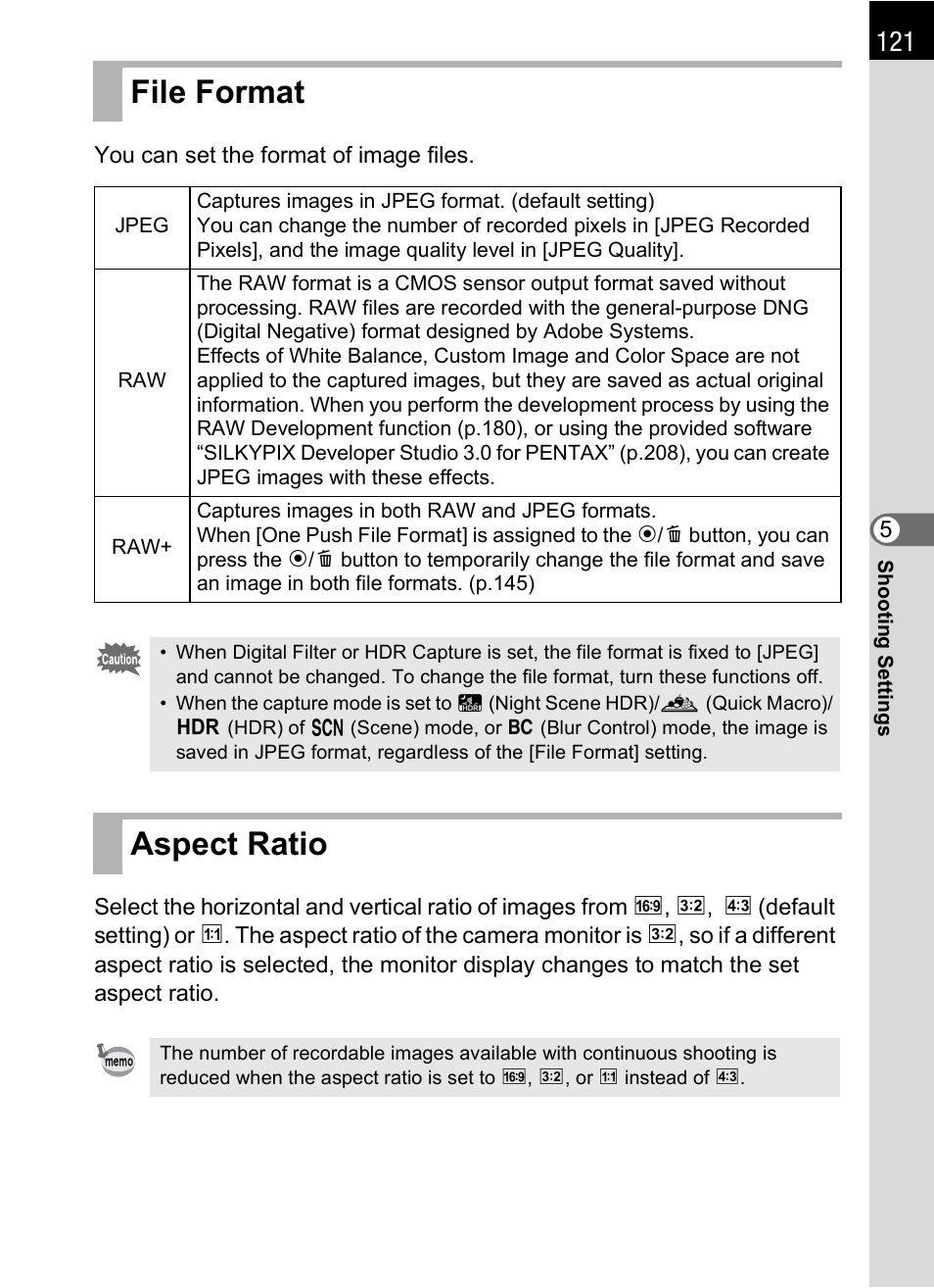 File format, Aspect ratio, File format aspect ratio | O (p.121), P.121) | Hoya H01-201106 User Manual | Page 123 / 258