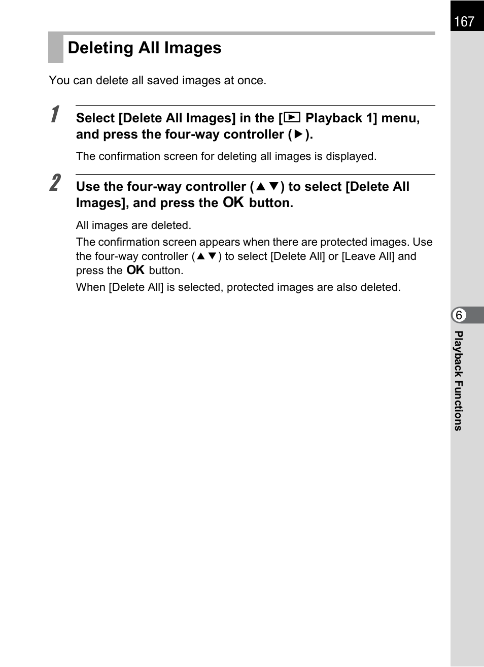 Deleting all images, P.167 | Hoya H01-201106 User Manual | Page 169 / 258