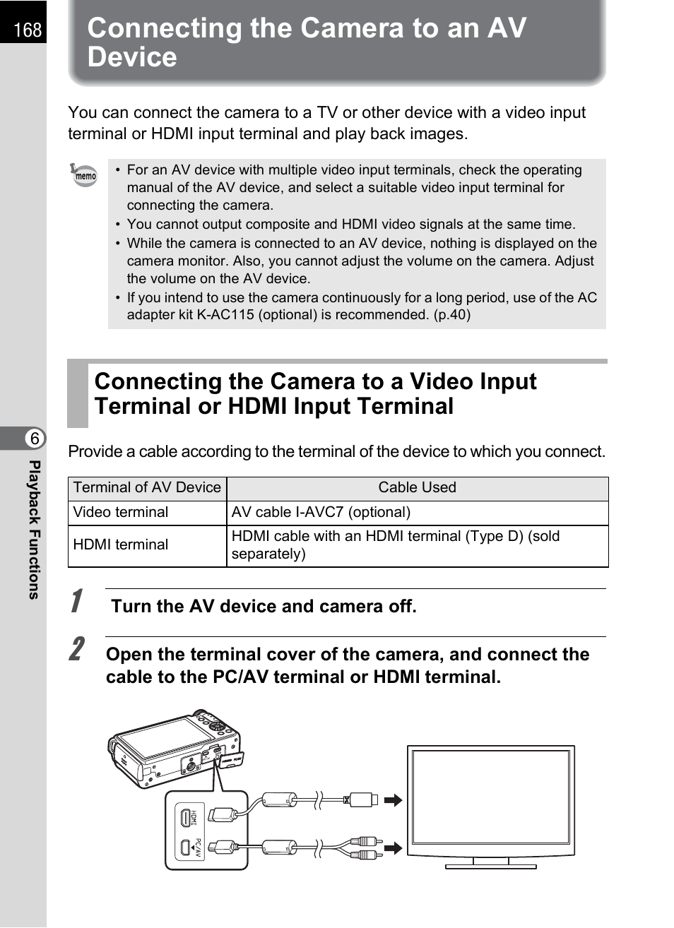 Connecting the camera to an av device | Hoya H01-201106 User Manual | Page 170 / 258