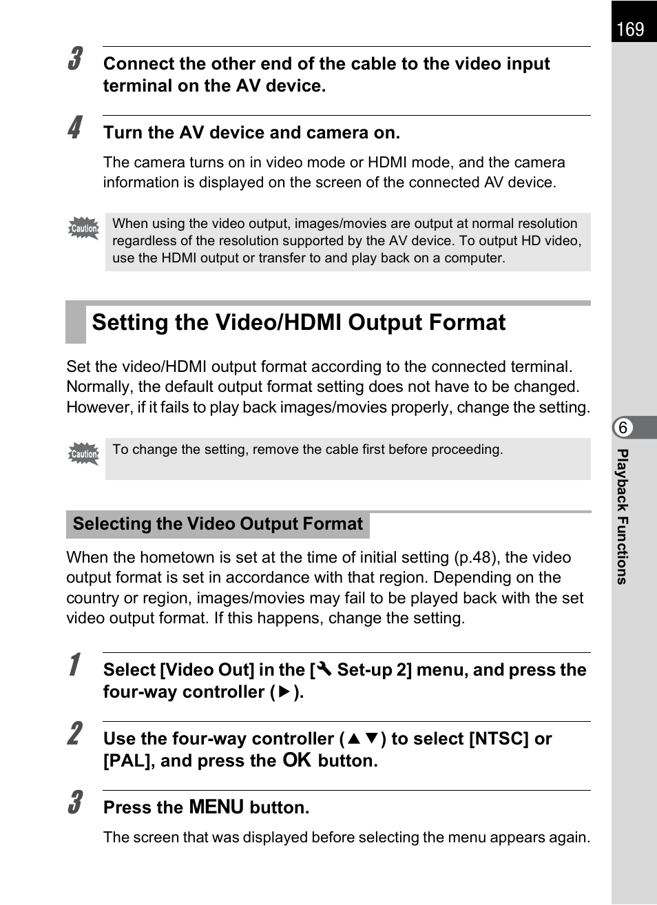 Setting the video/hdmi output format | Hoya H01-201106 User Manual | Page 171 / 258