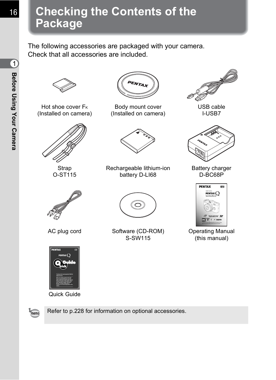 Checking the contents of the package | Hoya H01-201106 User Manual | Page 18 / 258