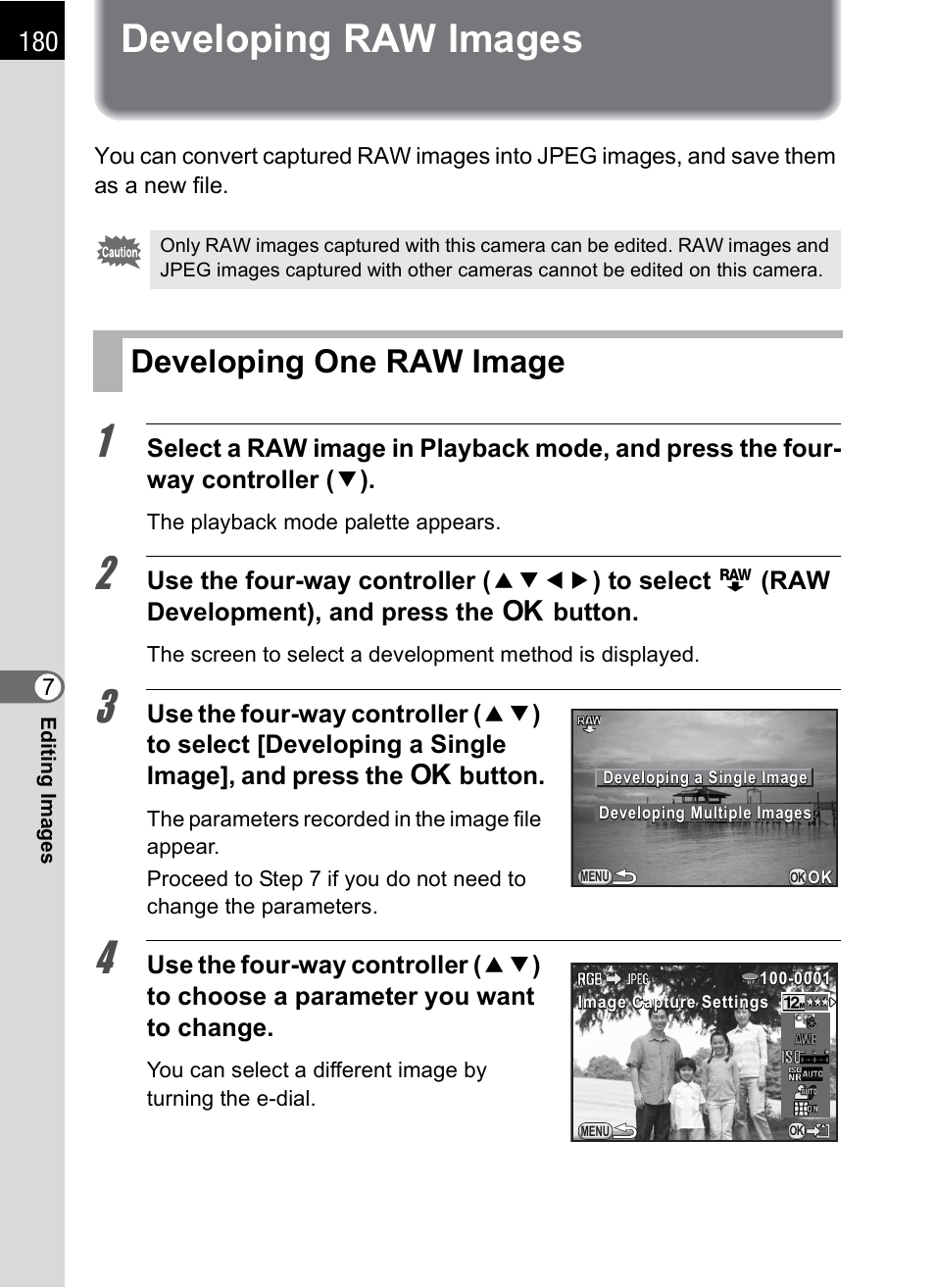 Developing raw images, Developing one raw image, P.180 | Hoya H01-201106 User Manual | Page 182 / 258