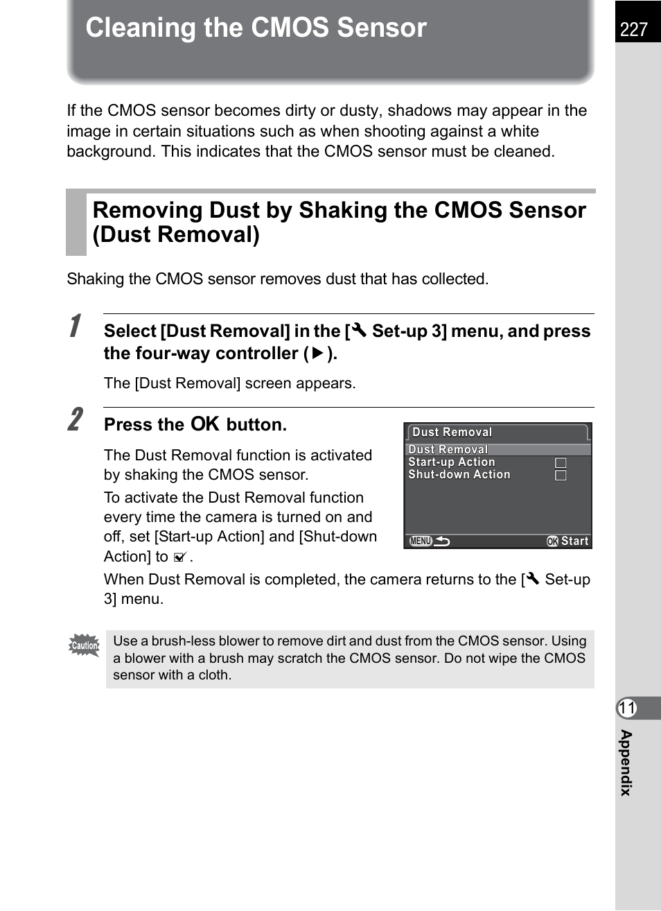 Cleaning the cmos sensor, P.227 | Hoya H01-201106 User Manual | Page 229 / 258