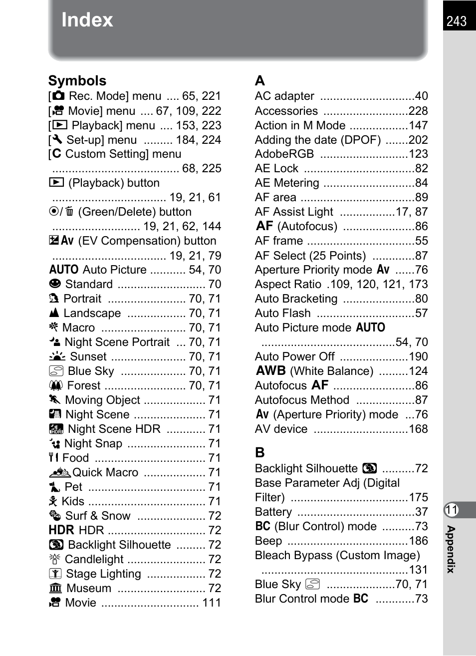 Index, Symbols | Hoya H01-201106 User Manual | Page 245 / 258