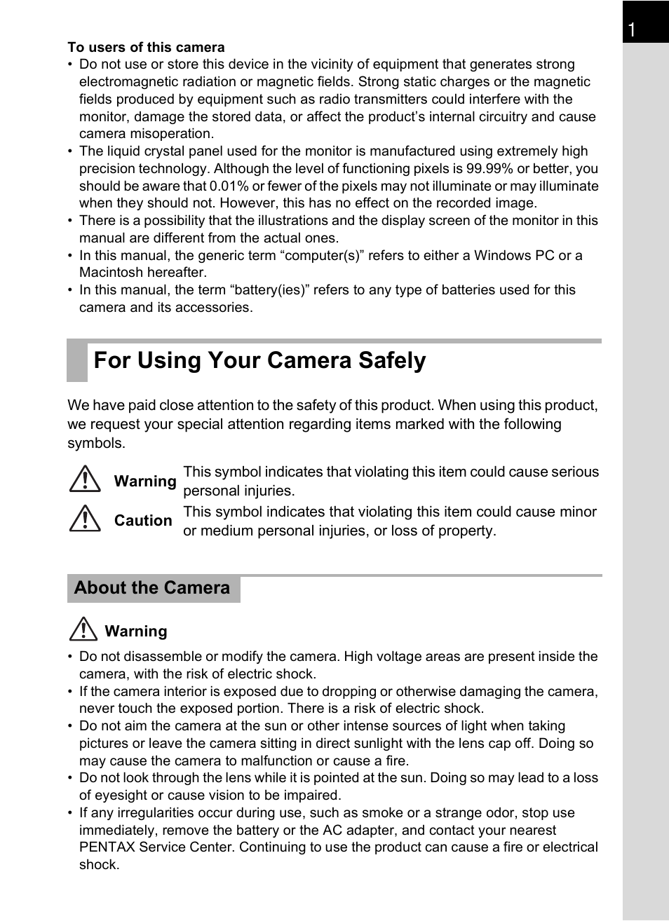 For using your camera safely, About the camera | Hoya H01-201106 User Manual | Page 3 / 258