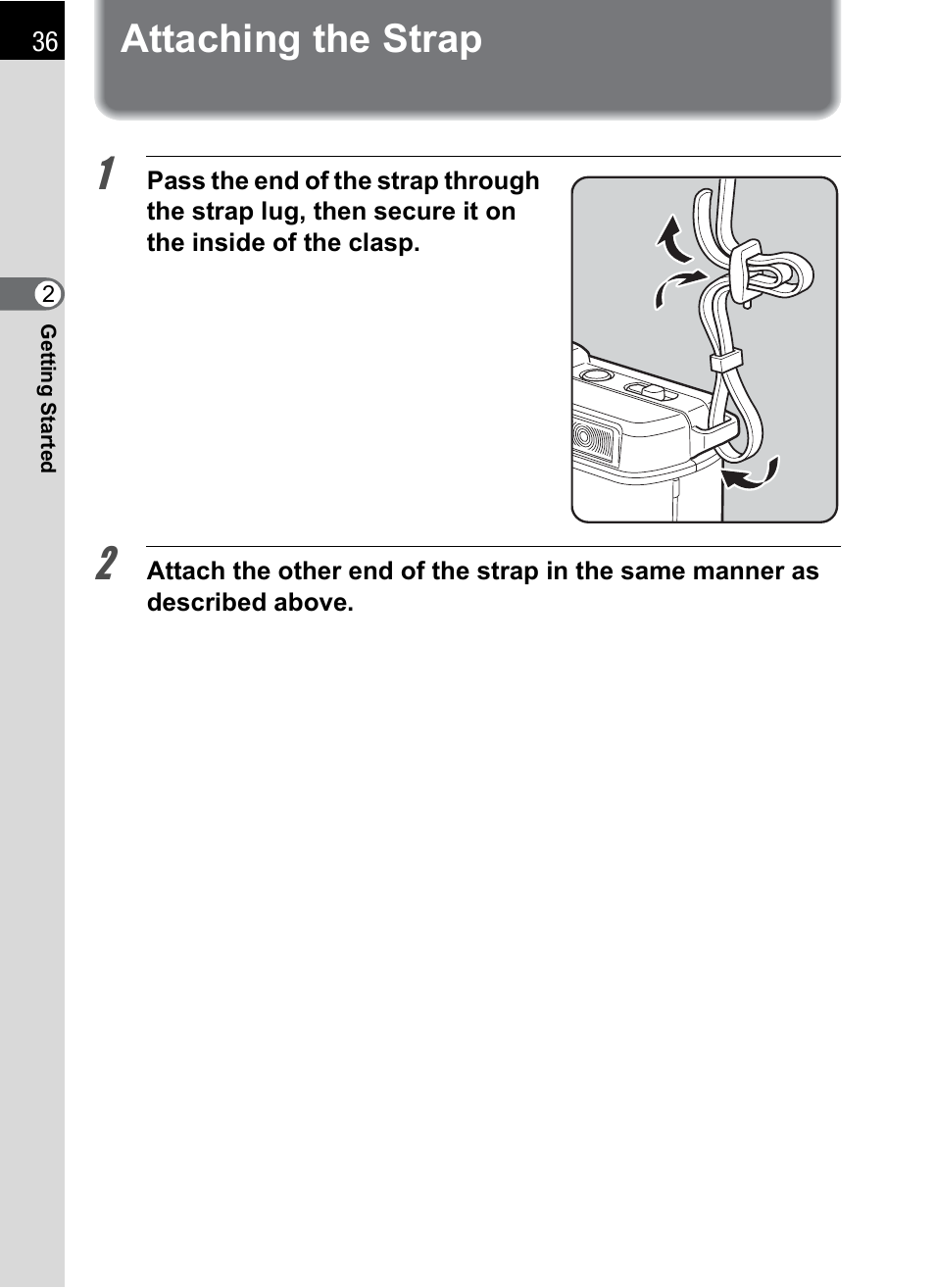 Attaching the strap | Hoya H01-201106 User Manual | Page 38 / 258