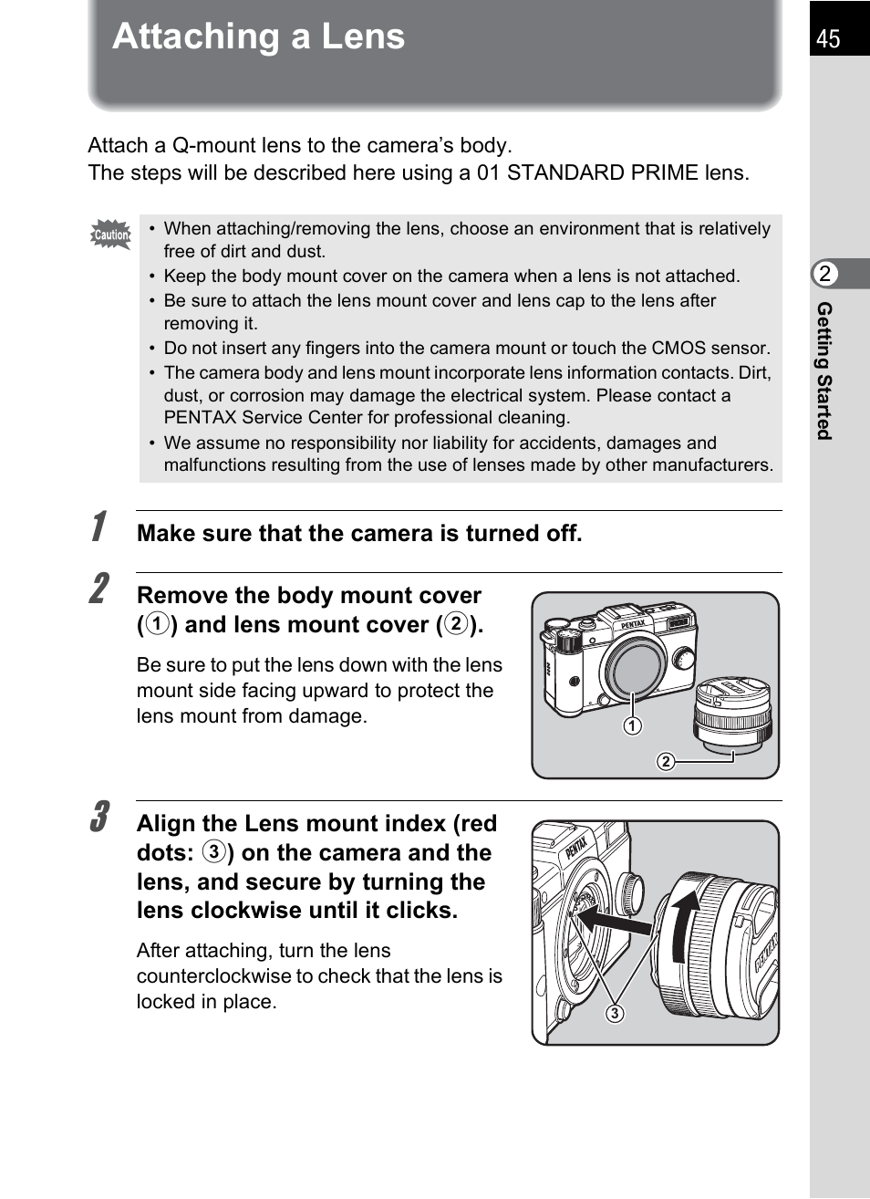 Attaching a lens | Hoya H01-201106 User Manual | Page 47 / 258