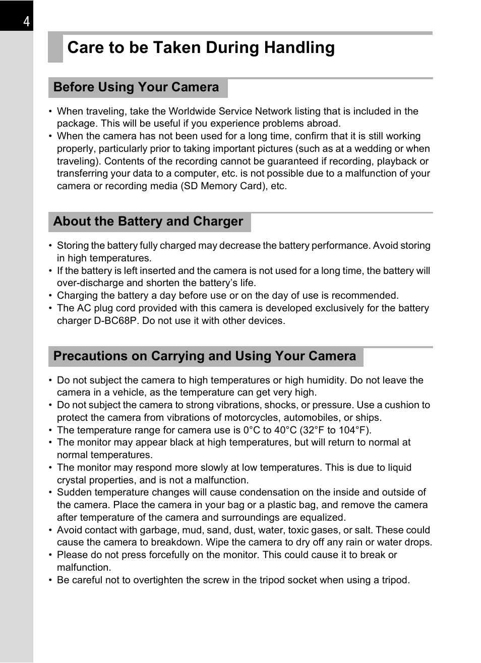 Care to be taken during handling | Hoya H01-201106 User Manual | Page 6 / 258