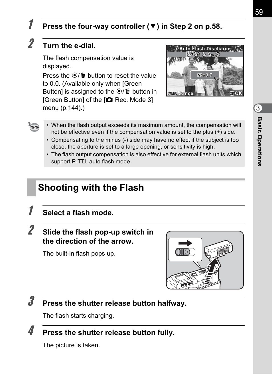 Shooting with the flash, P.59) | Hoya H01-201106 User Manual | Page 61 / 258