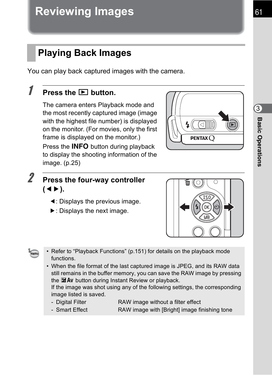 Reviewing images, Playing back images, P.61) | Playing back images (p.61) | Hoya H01-201106 User Manual | Page 63 / 258