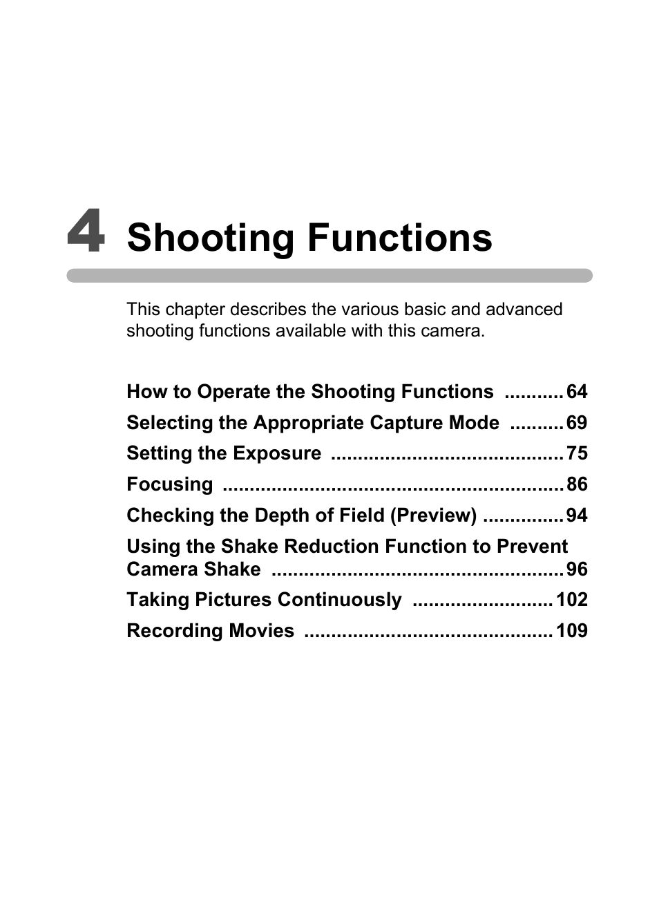 4 shooting functions, Shooting functions | Hoya H01-201106 User Manual | Page 65 / 258