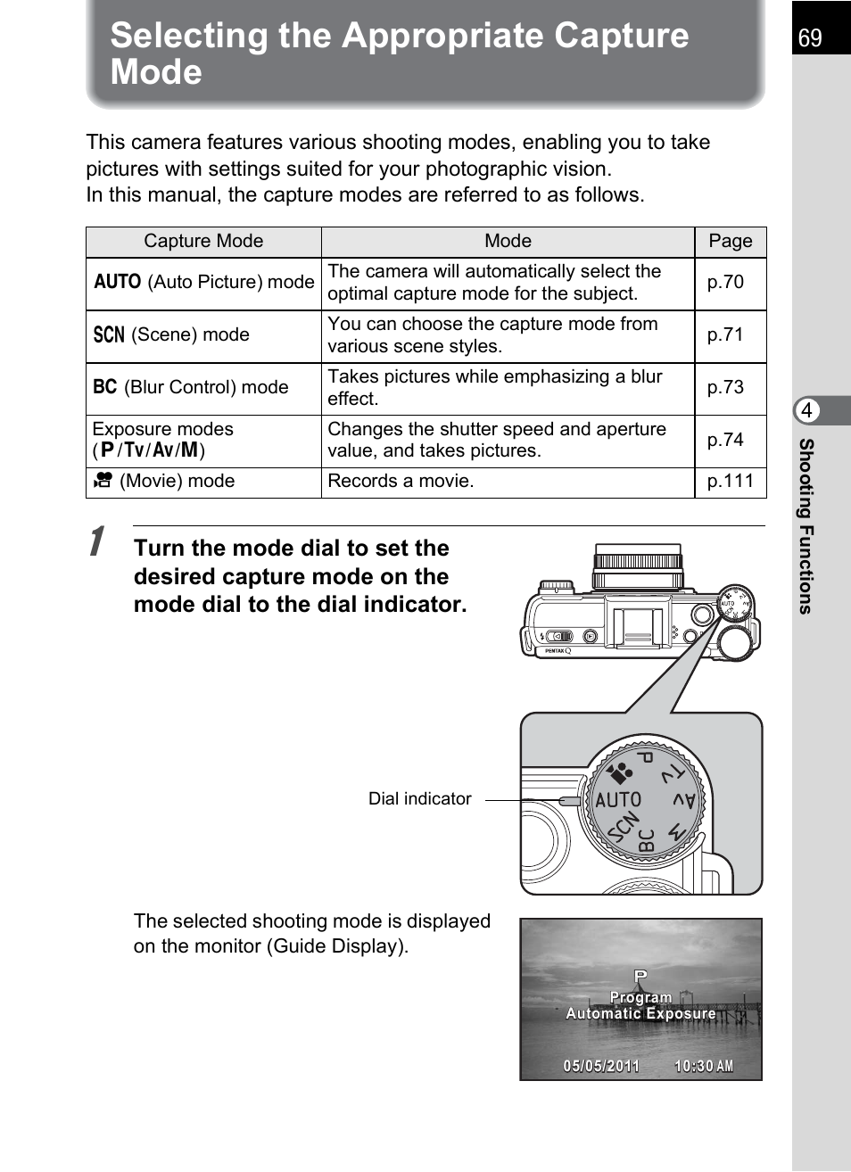 Selecting the appropriate capture mode, P.69), Ode (p.69) | Selecting the appropriate capture, Mode (p.69) | Hoya H01-201106 User Manual | Page 71 / 258