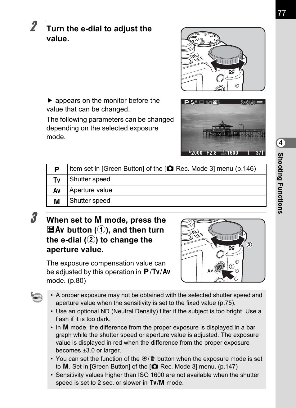 P.77), P.77, Lue (p.77) | Peed (p.77), Turn the e-dial to adjust the value | Hoya H01-201106 User Manual | Page 79 / 258