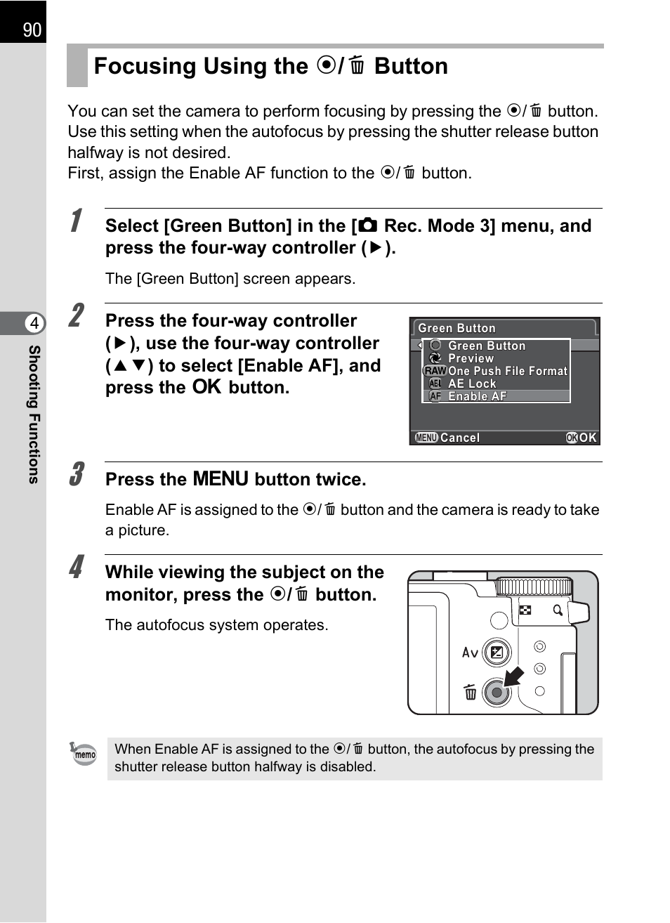 Focusing using the d/i button, P.90), Focusing using the d / i button | Hoya H01-201106 User Manual | Page 92 / 258