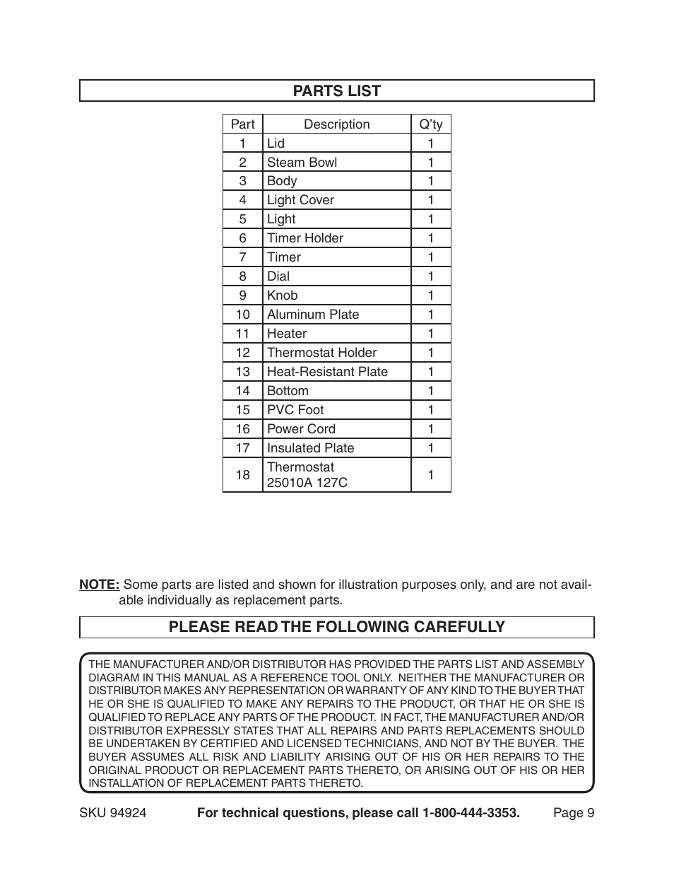 Harbor Freight Tools 94924 User Manual | Page 9 / 10