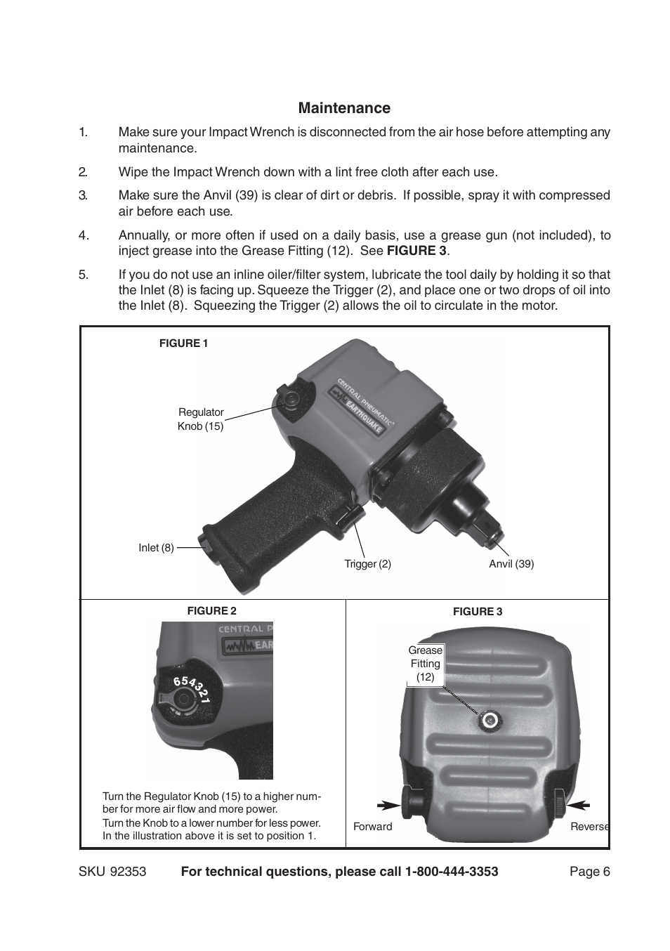 Maintenance | Harbor Freight Tools 92353 User Manual | Page 6 / 8