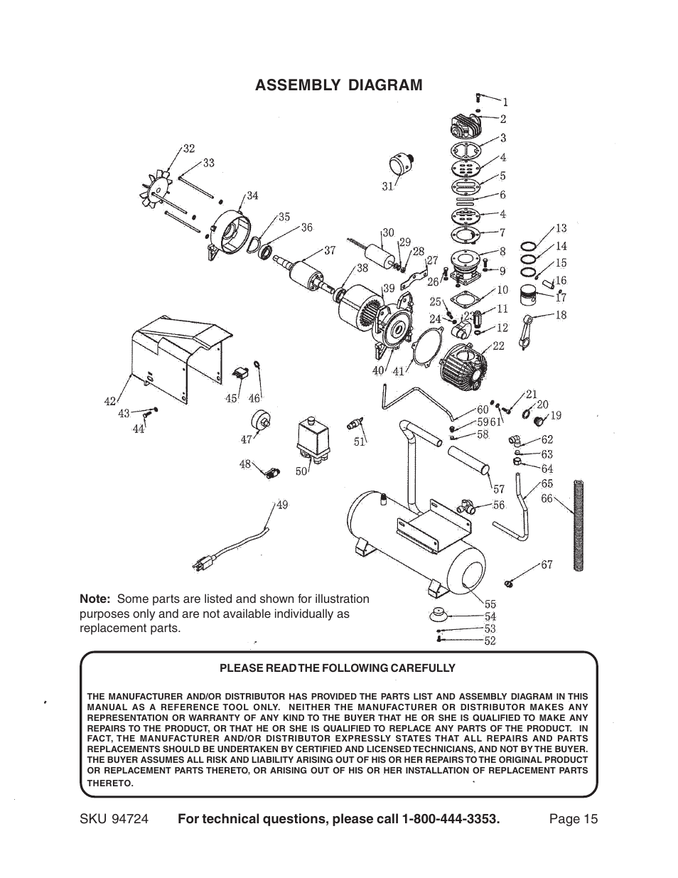 Assembly diagram | Harbor Freight Tools 94724 User Manual | Page 15 / 16