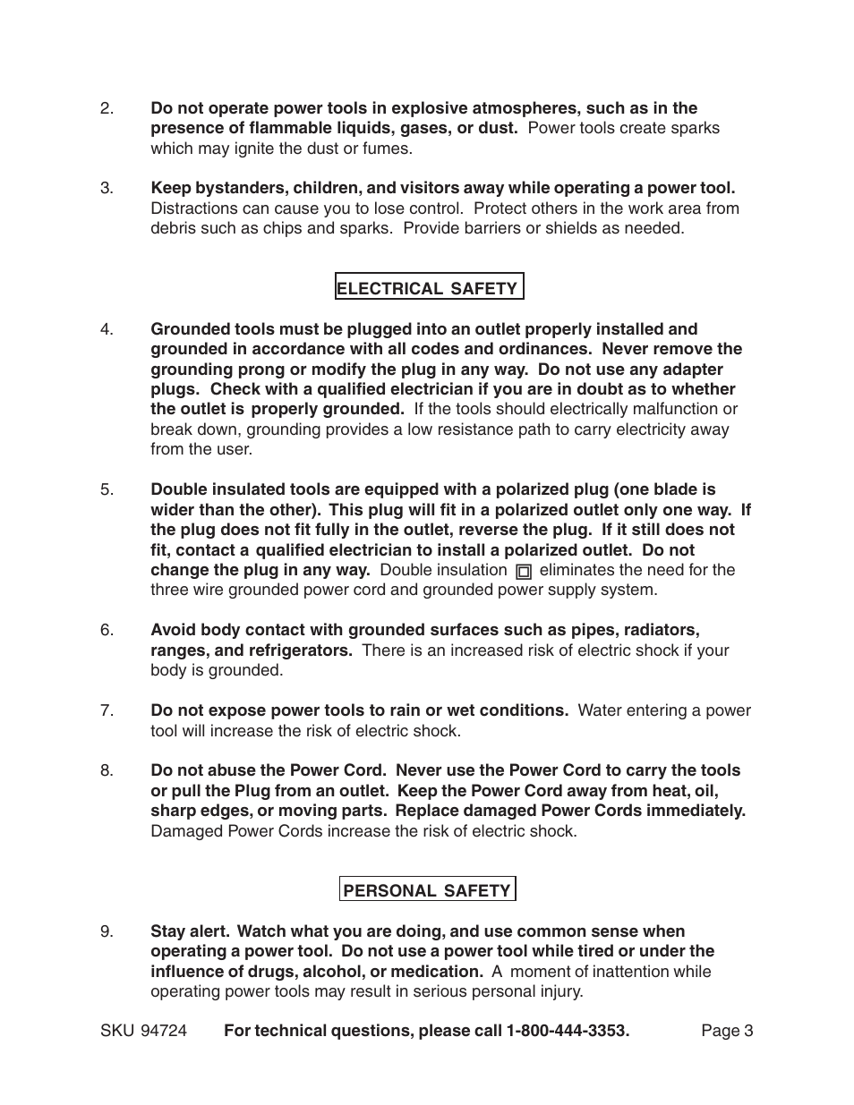 Harbor Freight Tools 94724 User Manual | Page 3 / 16