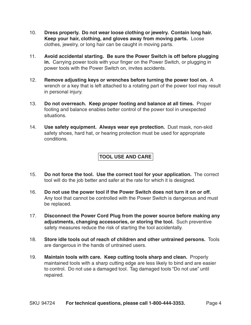 Harbor Freight Tools 94724 User Manual | Page 4 / 16