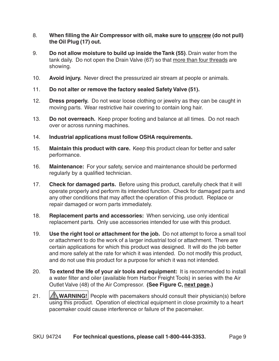 Harbor Freight Tools 94724 User Manual | Page 9 / 16