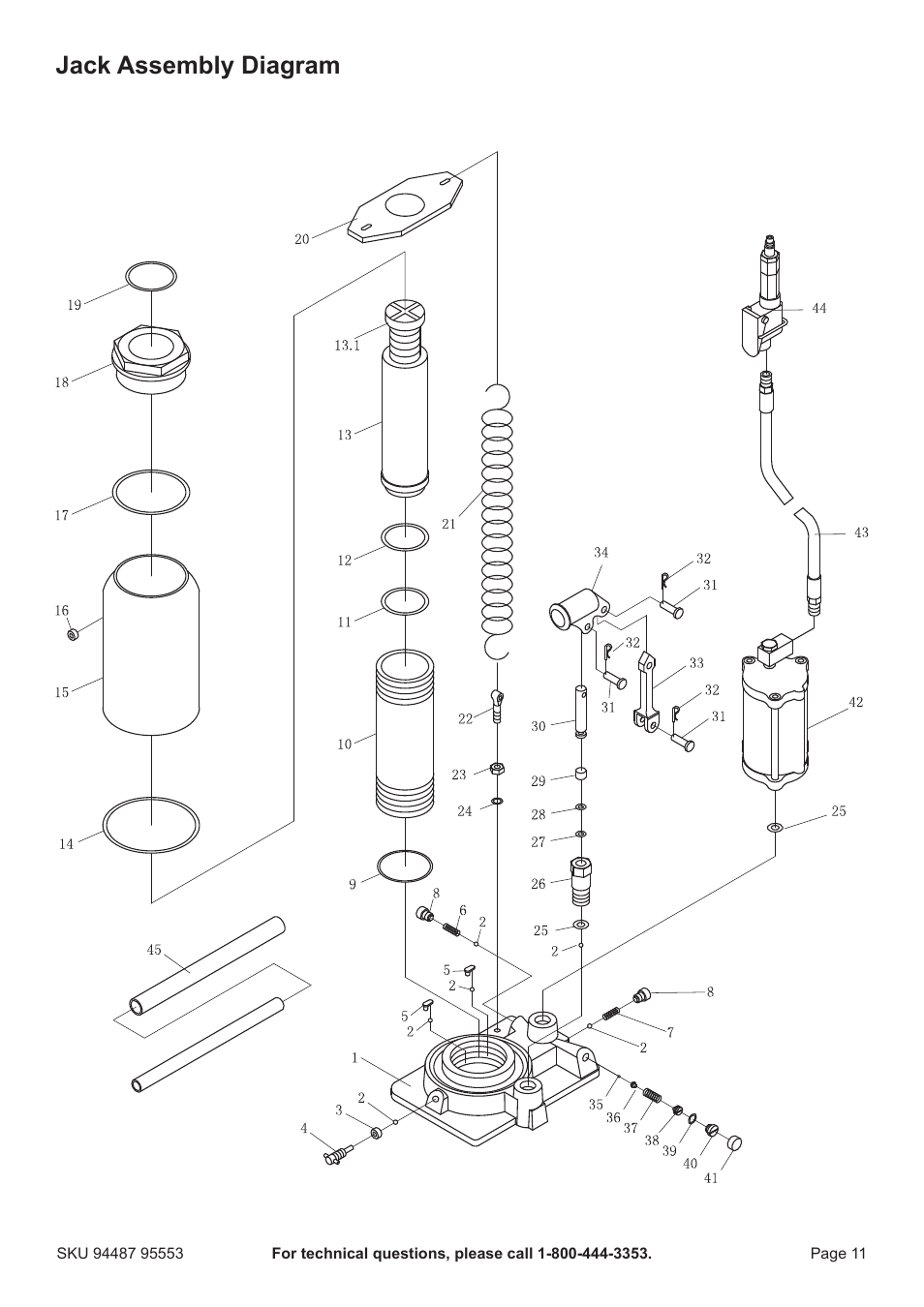 Jack assembly diagram | Harbor Freight Tools 94487 User Manual | Page 11 / 16