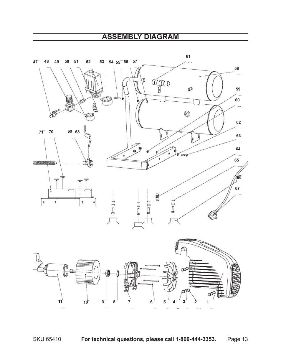 Assembly diagram | Harbor Freight Tools 65410 User Manual | Page 13 / 15