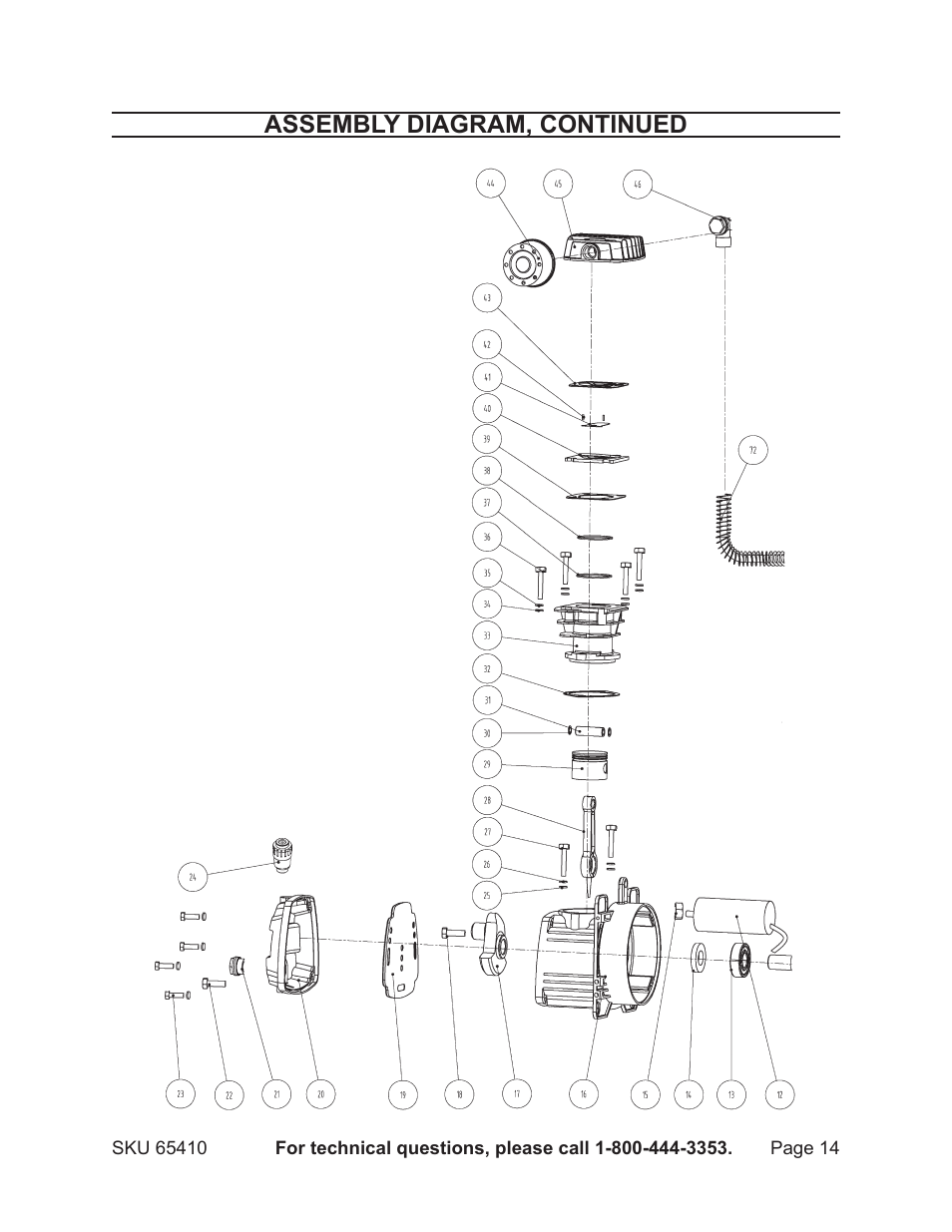 Assembly diagram, continued | Harbor Freight Tools 65410 User Manual | Page 14 / 15