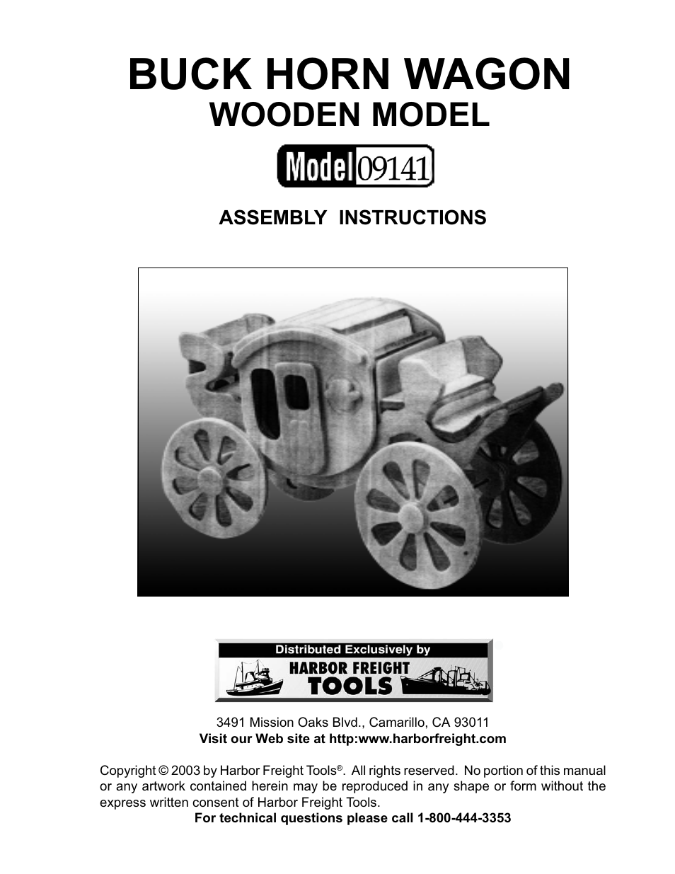 Harbor Freight Tools Buck Horn Wagon Wooden Model 9141 User Manual | 5 pages