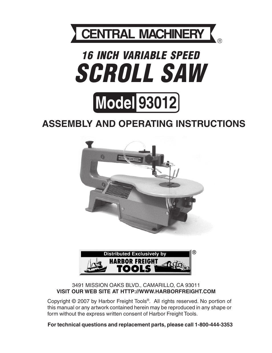 Harbor Freight Tools 93012 User Manual | 16 pages