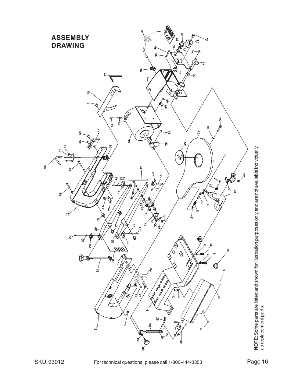 Assembly drawing | Harbor Freight Tools 93012 User Manual | Page 16 / 16