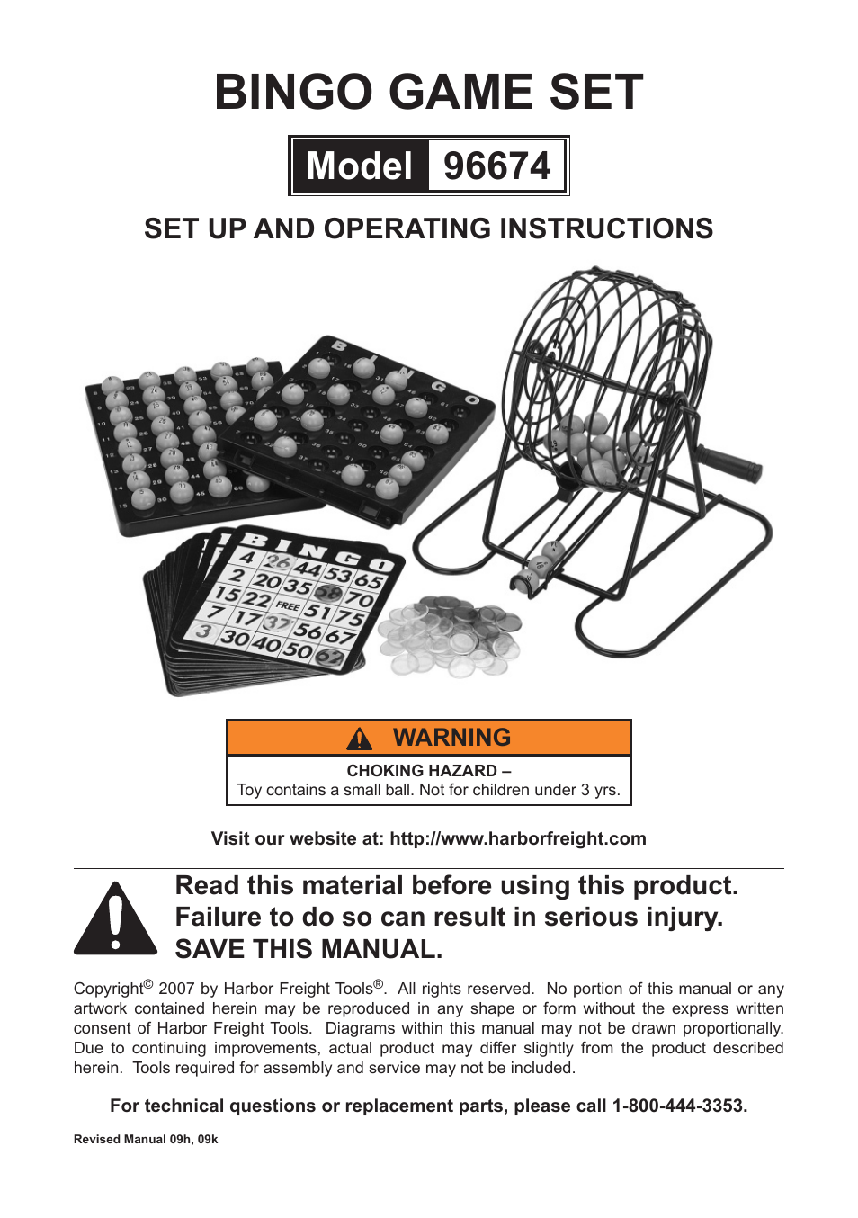 Harbor Freight Tools Bingo Game Set 96674 User Manual | 4 pages