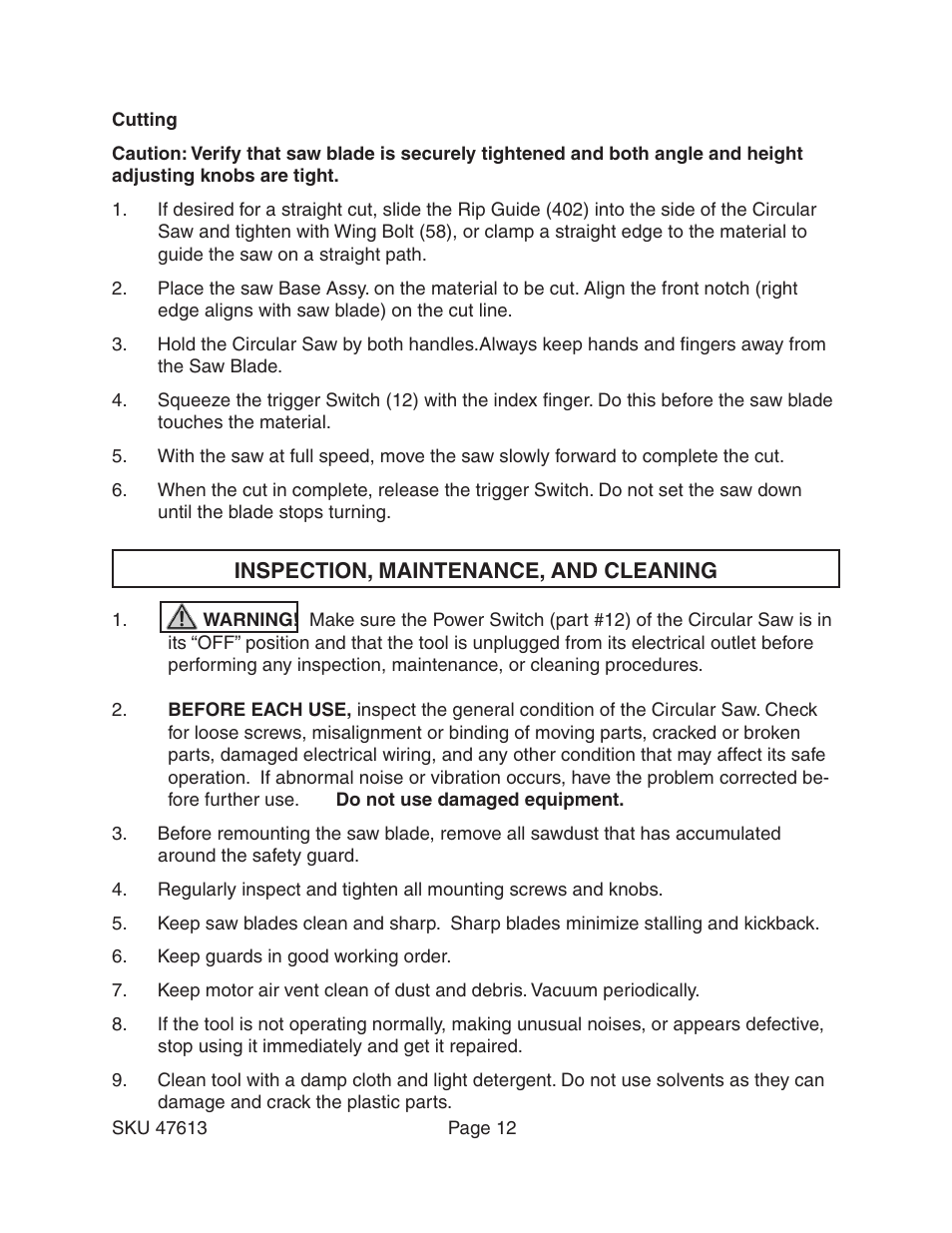 Harbor Freight Tools 47613 User Manual | Page 12 / 16