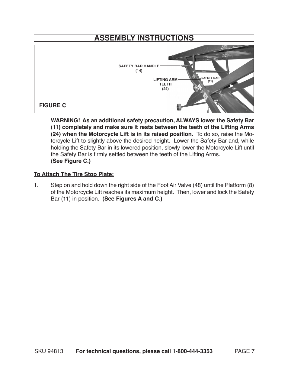 Assembly instructions | Harbor Freight Tools MOTORCYCLE LIFT 94813 User Manual | Page 7 / 15