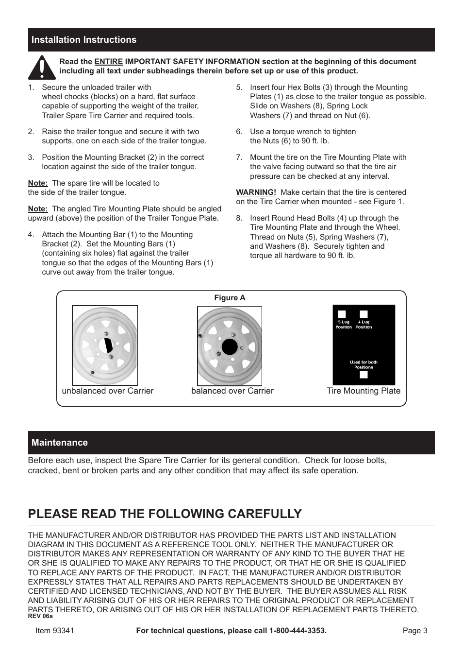 Please read the following carefully | Harbor Freight Tools 93341 User Manual | Page 3 / 4