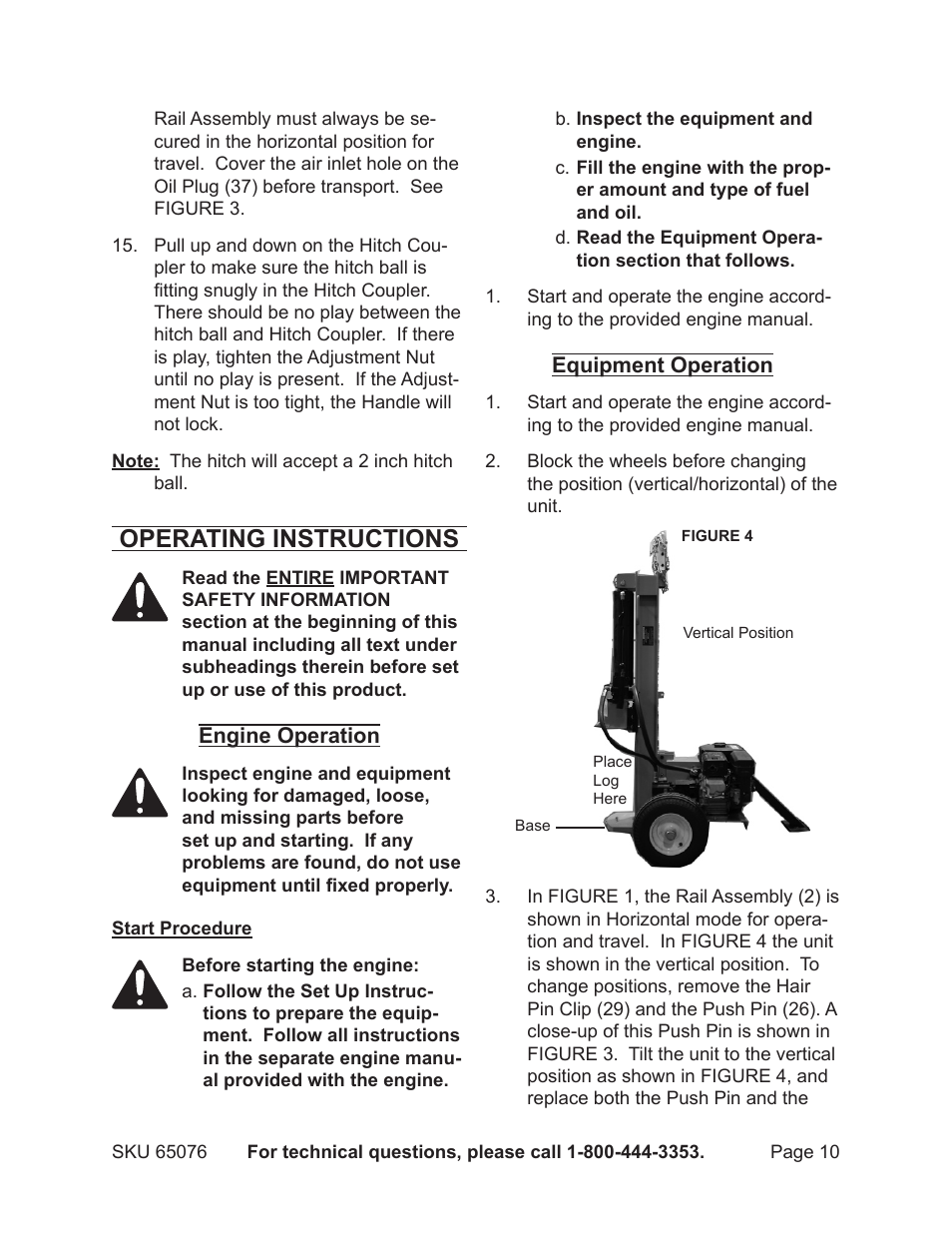 Operating instructions | Harbor Freight Tools 65076 User Manual | Page 10 / 18