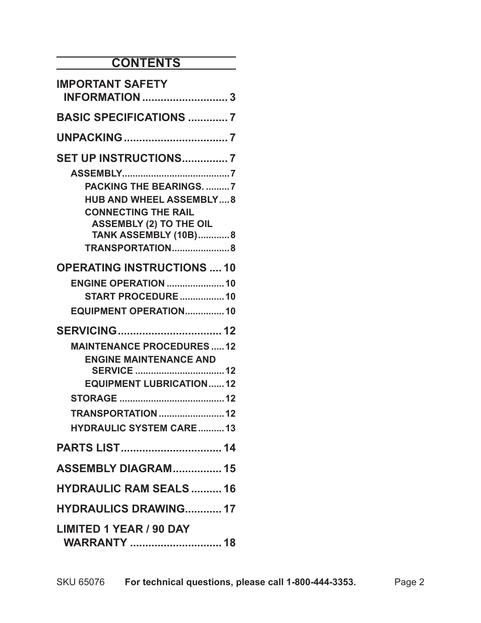 Harbor Freight Tools 65076 User Manual | Page 2 / 18