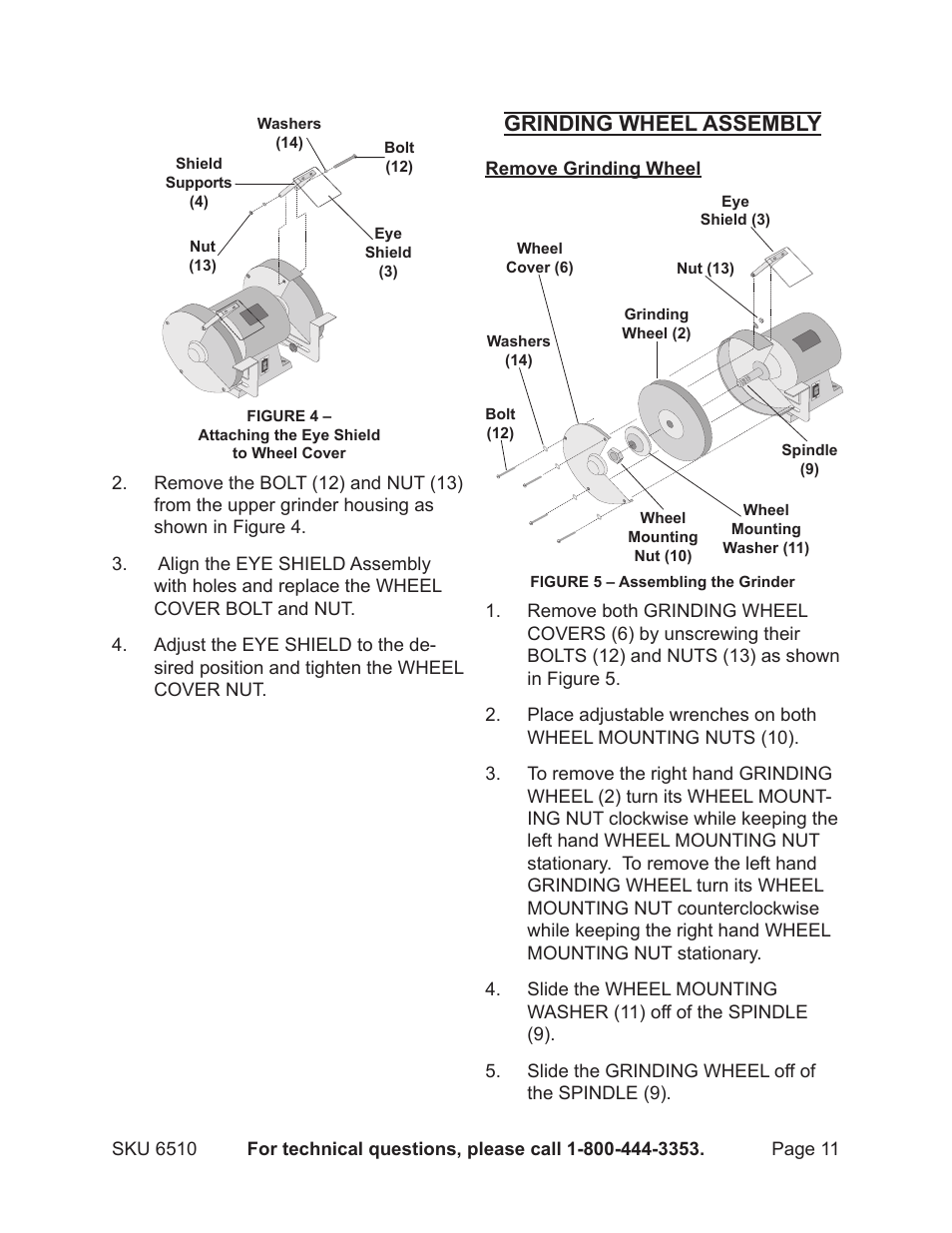 Grinding wheel assembly | Harbor Freight Tools 6510 User Manual | Page 11 / 16