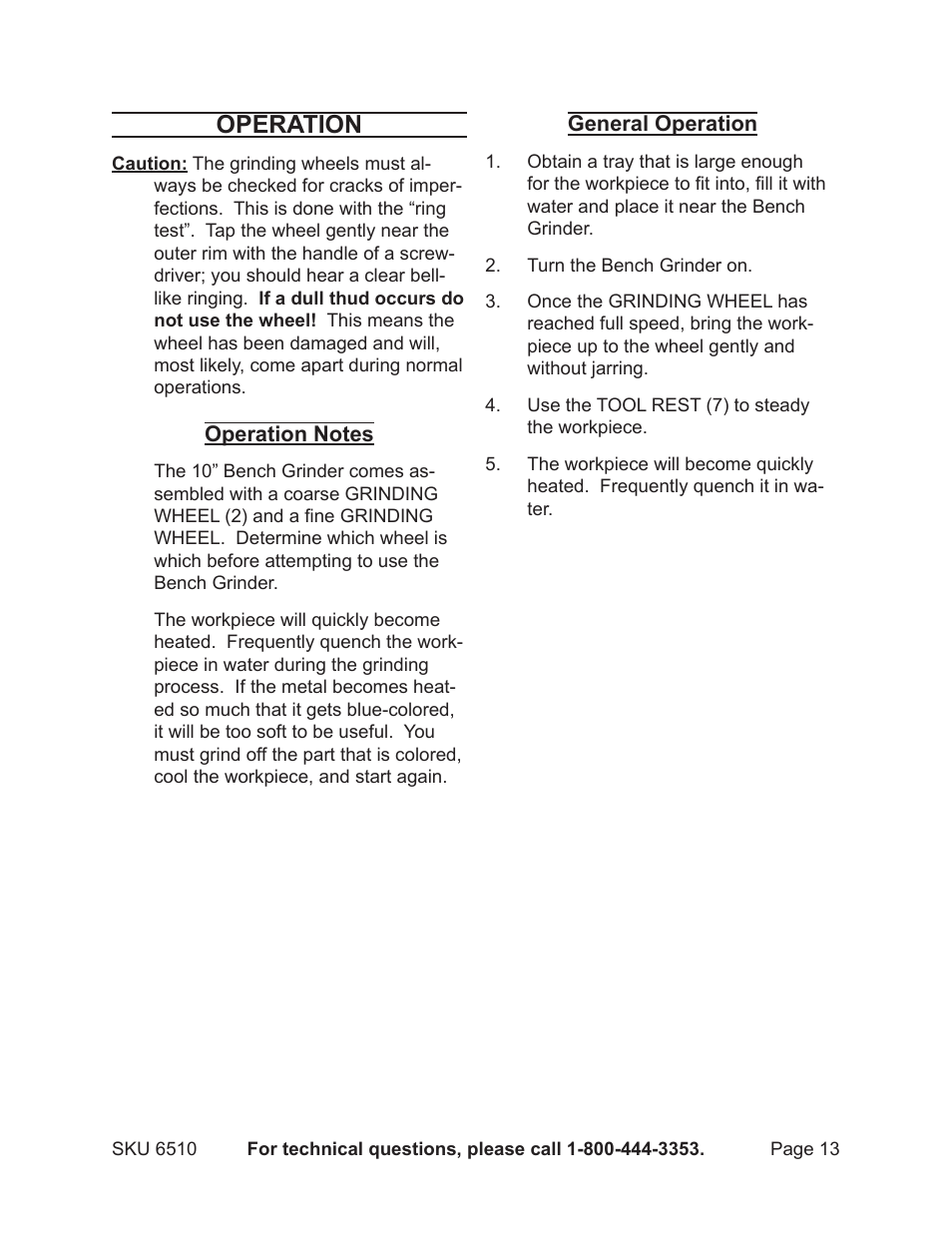 Operation | Harbor Freight Tools 6510 User Manual | Page 13 / 16