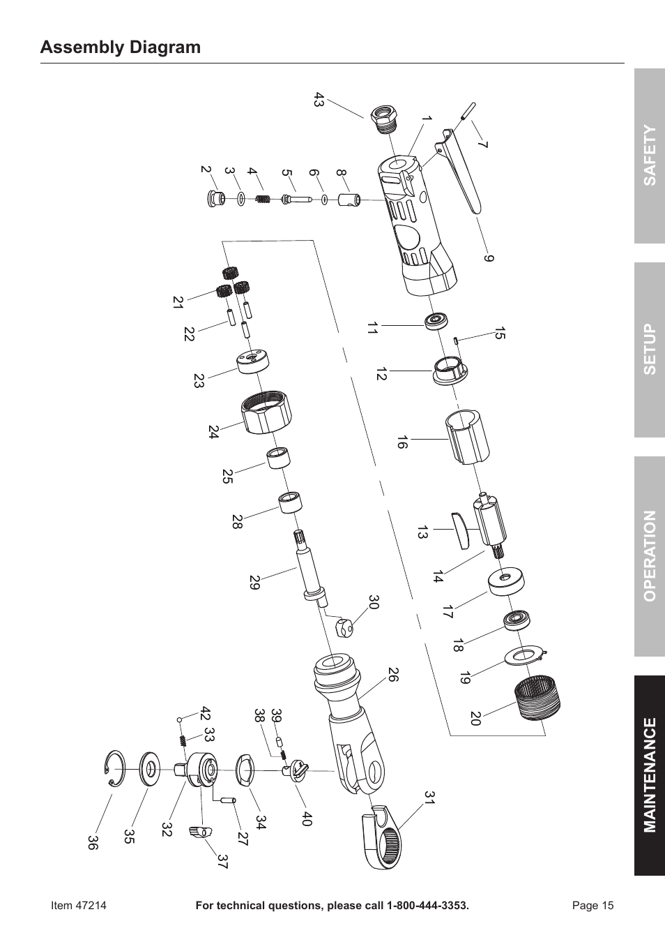 Assembly diagram | Harbor Freight Tools 47214 User Manual | Page 15 / 16