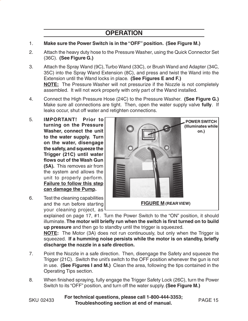 Operation | Harbor Freight Tools 2433 User Manual | Page 15 / 24