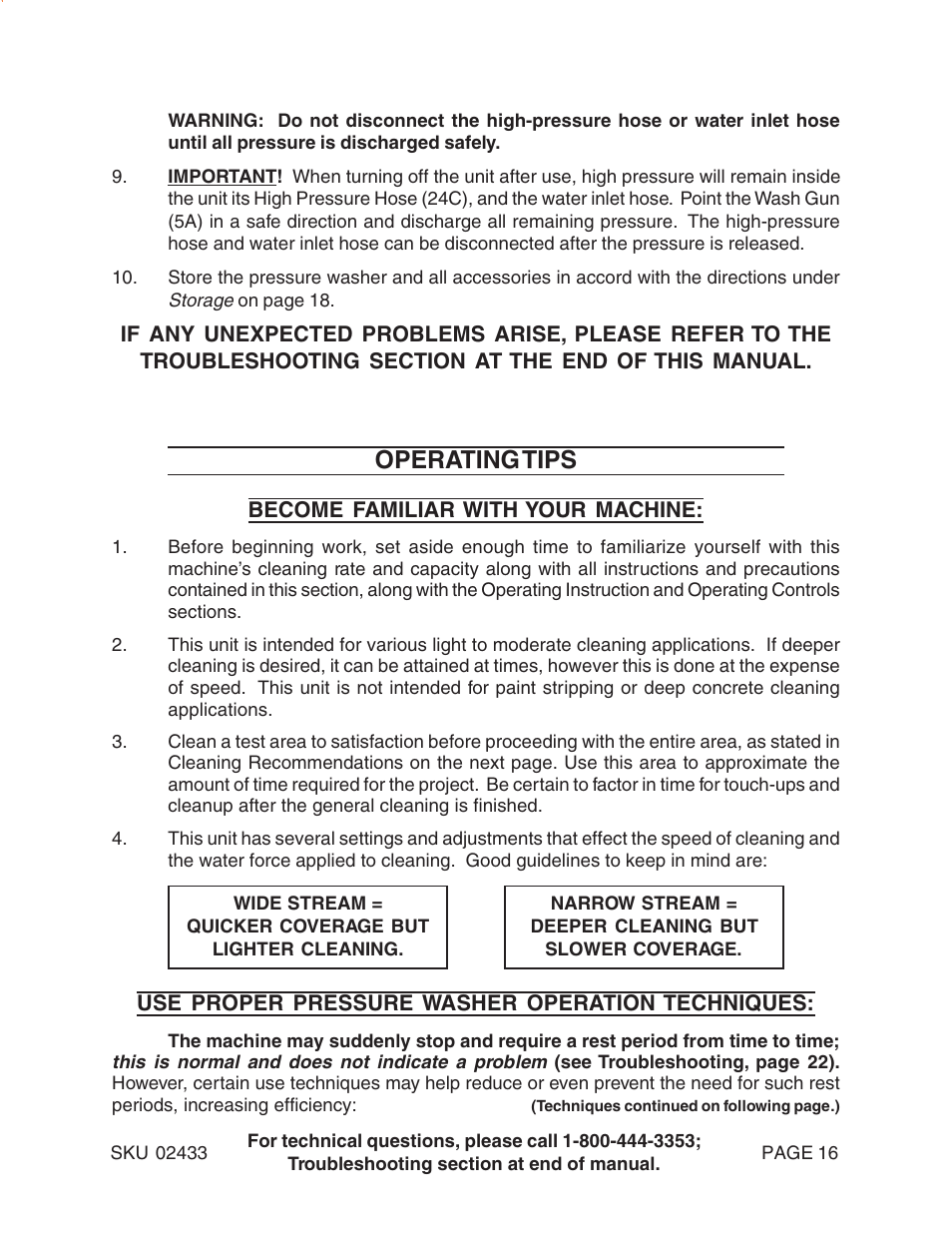 Operating tips | Harbor Freight Tools 2433 User Manual | Page 16 / 24