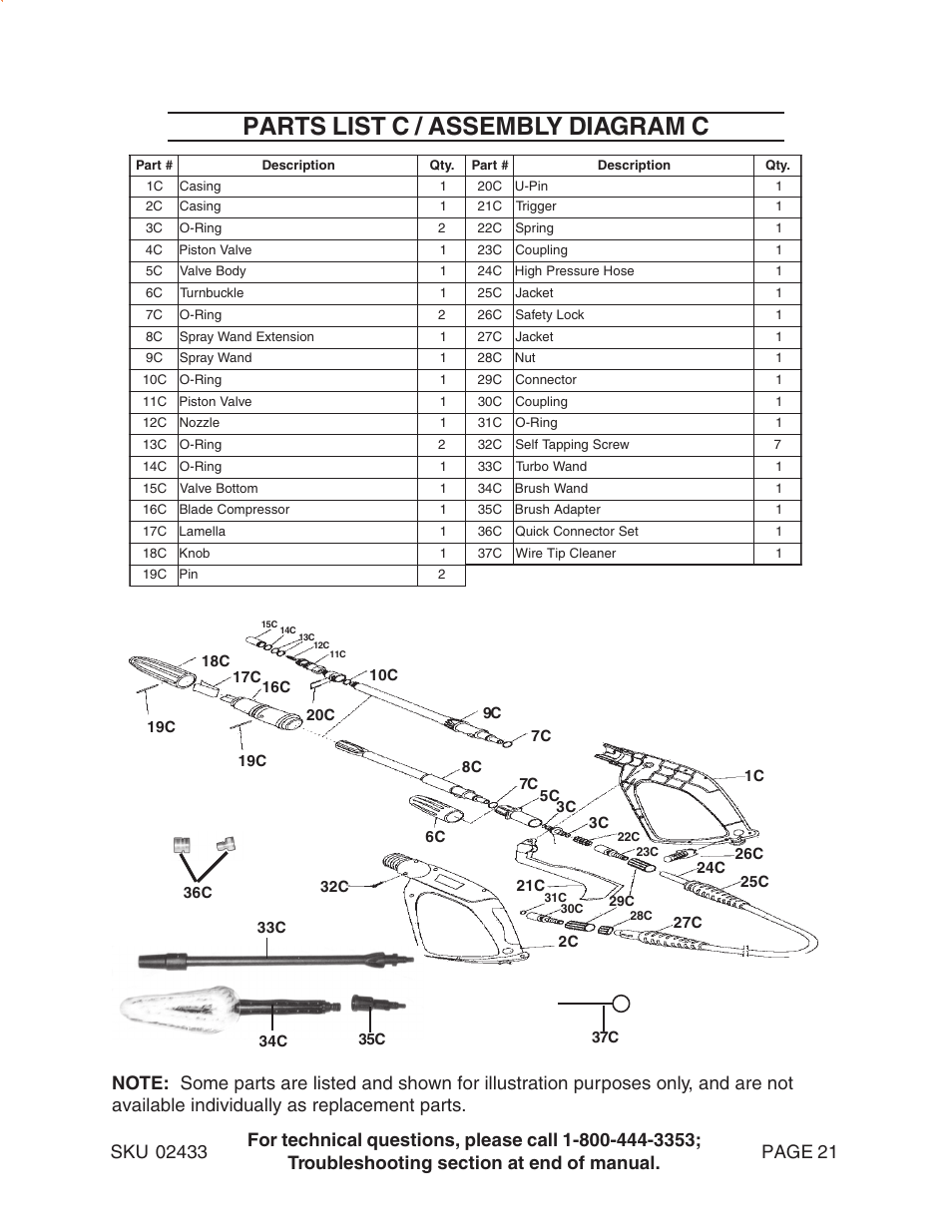 Parts list c / assembly diagram c | Harbor Freight Tools 2433 User Manual | Page 21 / 24