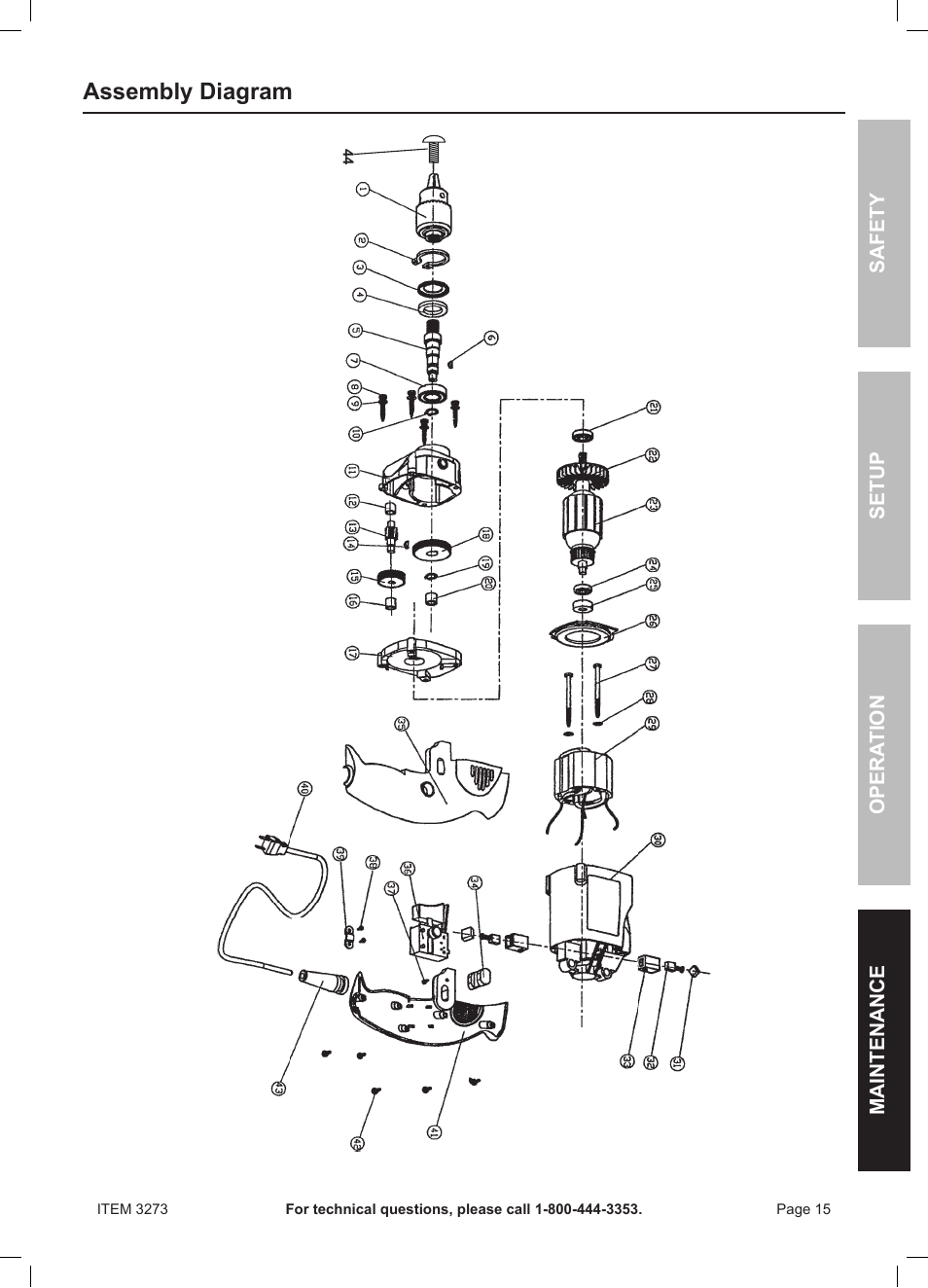 Assembly diagram | Harbor Freight Tools HEAVY-DUTY 1/2" VSR DRILL 3273 User Manual | Page 15 / 16