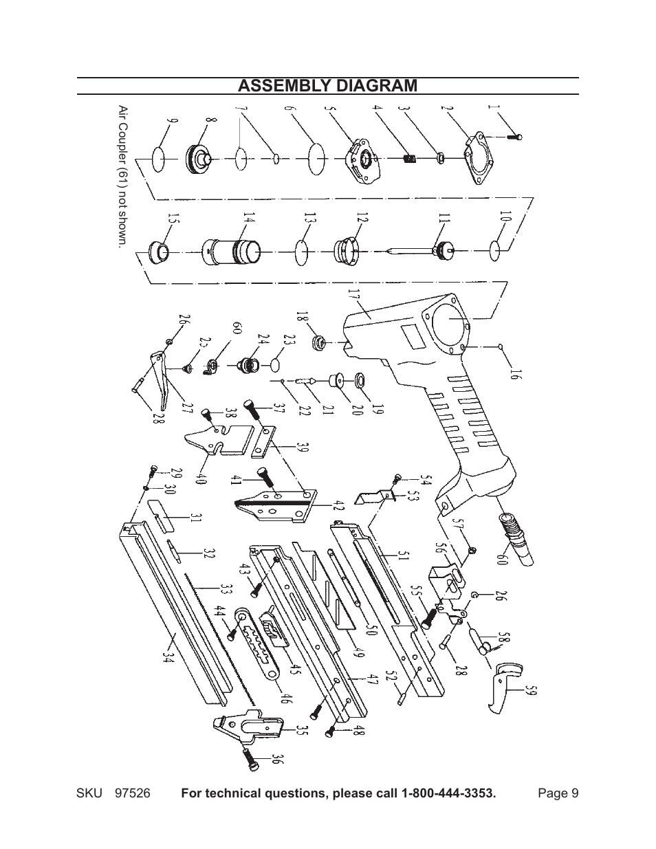 Assembly diagram | Harbor Freight Tools CENTRALPNEUMATIC 97526 User Manual | Page 9 / 10