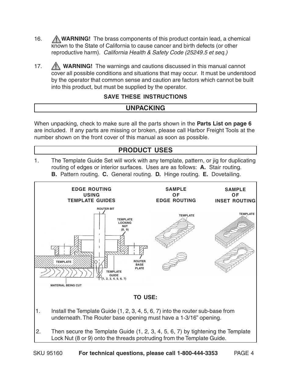 Unpacking, Product uses | Harbor Freight Tools 95160 User Manual | Page 4 / 6