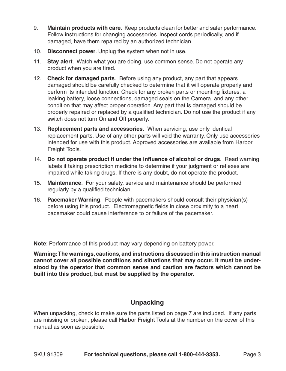 Harbor Freight Tools 91309 User Manual | Page 3 / 7